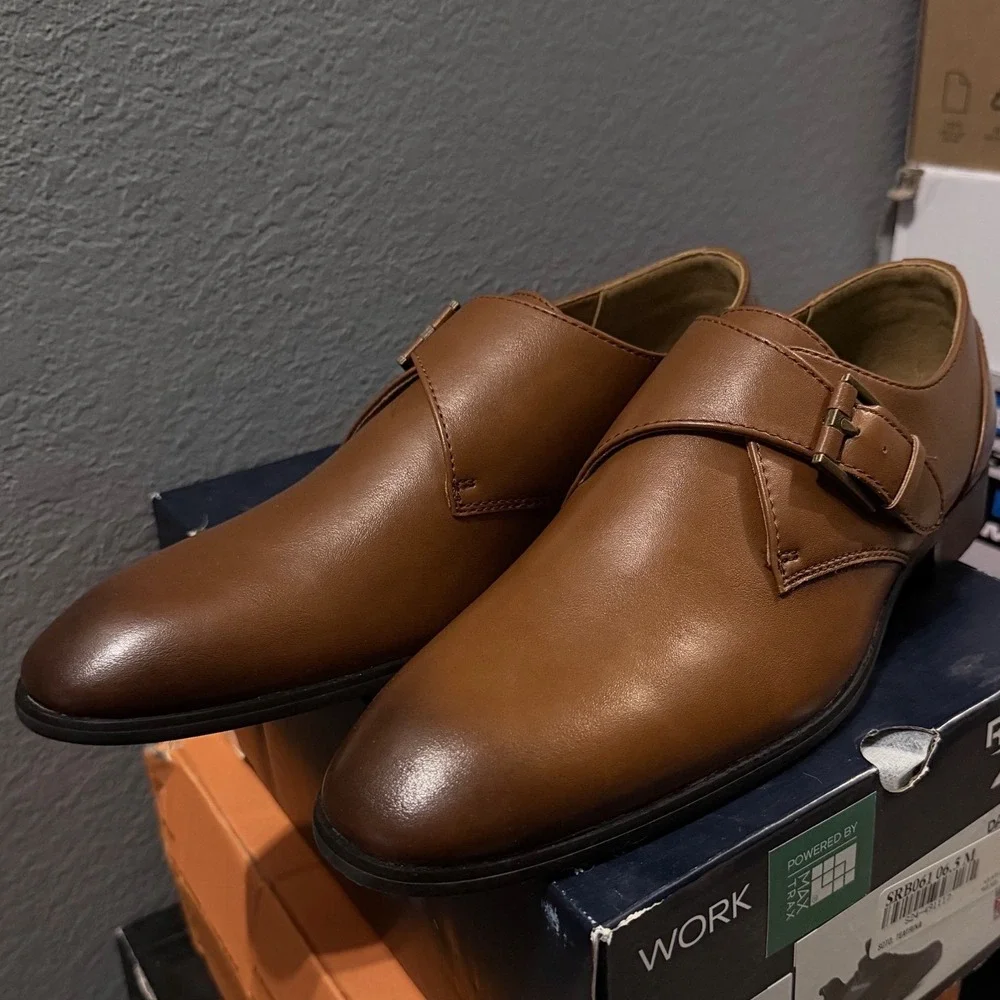 NEW Alfani Mens Elijah Single Monk Strap Shoes Brown Leather Sz 8.5M